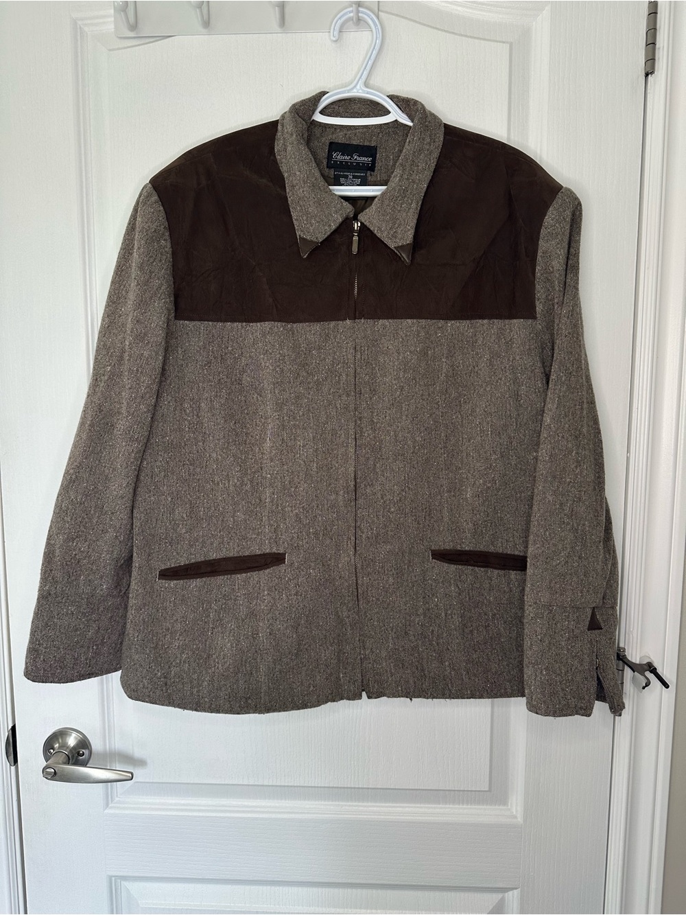 Vintage Claire France Wool Silk Blend Jacket Colorblock Chic Grandpacore Brown
